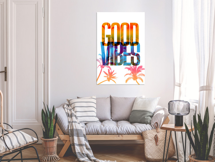 Canvas Print Good Vibes (1-piece) Vertical - composition with palm trees and texts 142679 additionalImage 3