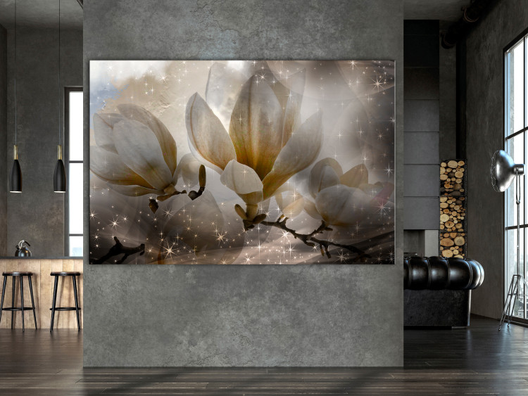 Canvas Print Sepia Magnolia (1-piece) - blooming tree amidst starlight 144779 additionalImage 3