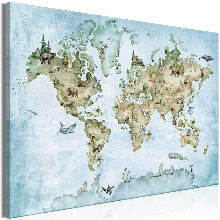 Canvas Print Map for Children - Continents of the World with Animals in the Colors of Nature 146479 additionalImage 2