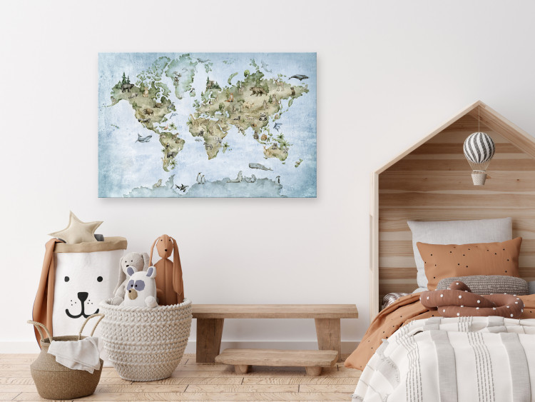 Canvas Print Map for Children - Continents of the World with Animals in the Colors of Nature 146479 additionalImage 3