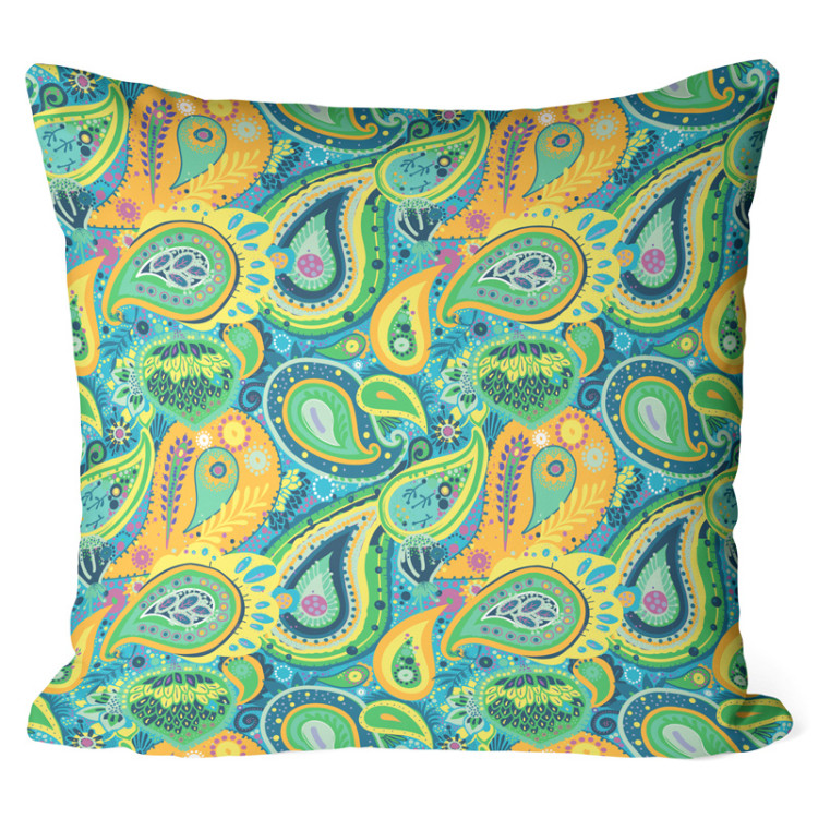 Decorative Microfiber Pillow Green and orange teardrops - composition with abstract motif cushions 146979