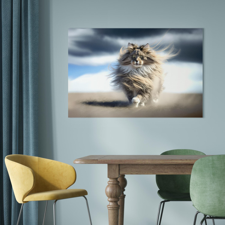 Canvas Art Print AI Maine Coon Cat - Strutting Animal With Flowing Hair - Horizontal 150179 additionalImage 5