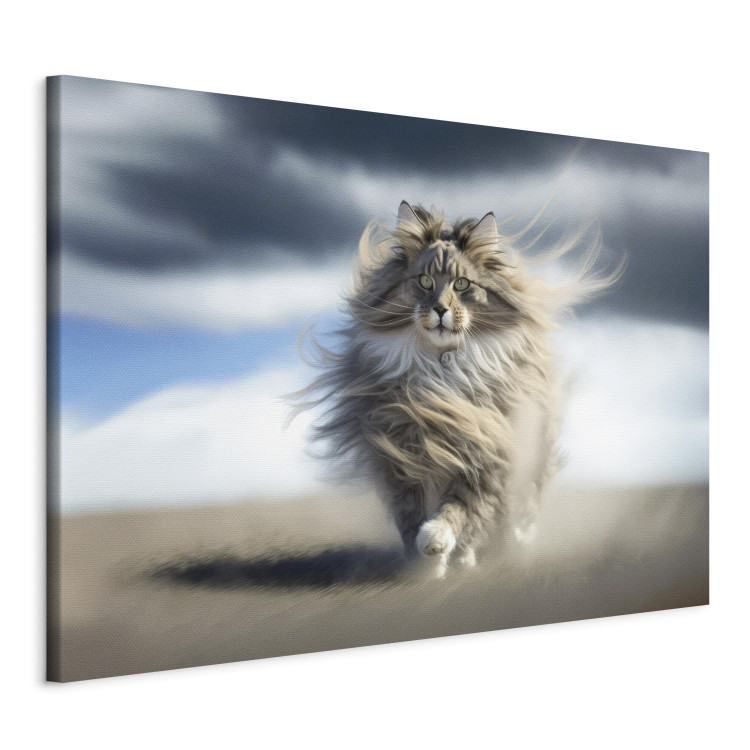 Canvas Art Print AI Maine Coon Cat - Strutting Animal With Flowing Hair - Horizontal 150179 additionalImage 2