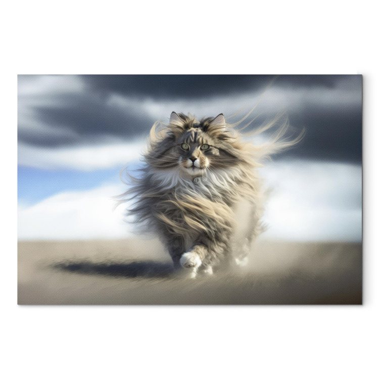 Canvas Art Print AI Maine Coon Cat - Strutting Animal With Flowing Hair - Horizontal 150179