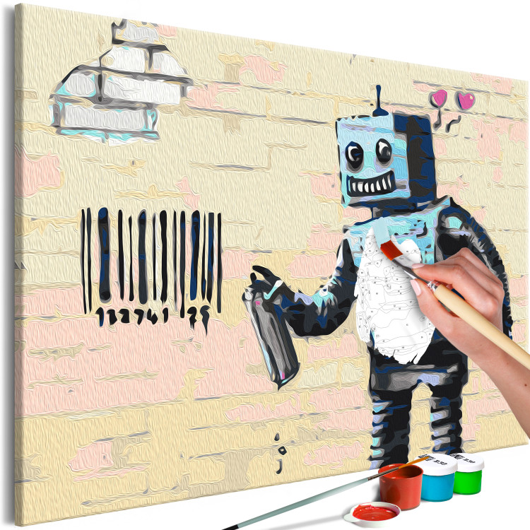 Paint by Number Kit Graffiti Robot - Youth Mural Painted on a Beige Brick 150379 additionalImage 5