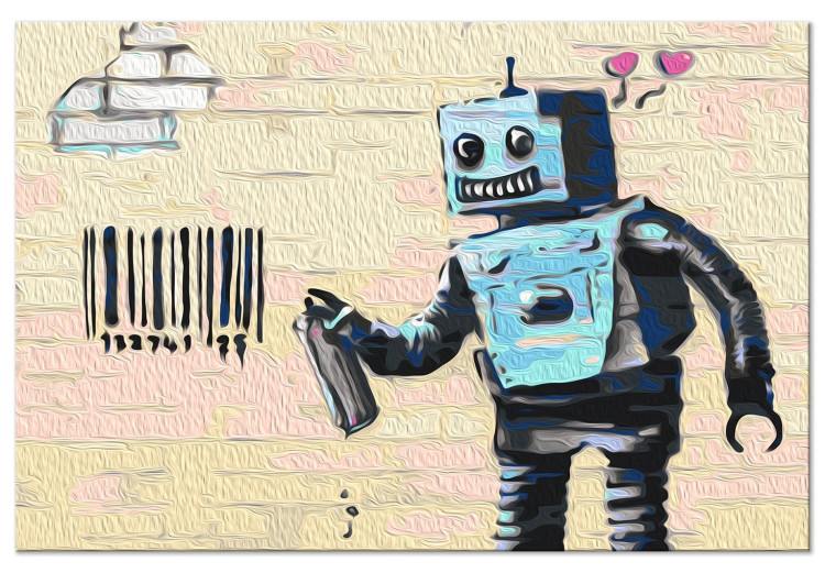 Paint by Number Kit Graffiti Robot - Youth Mural Painted on a Beige Brick 150379 additionalImage 4