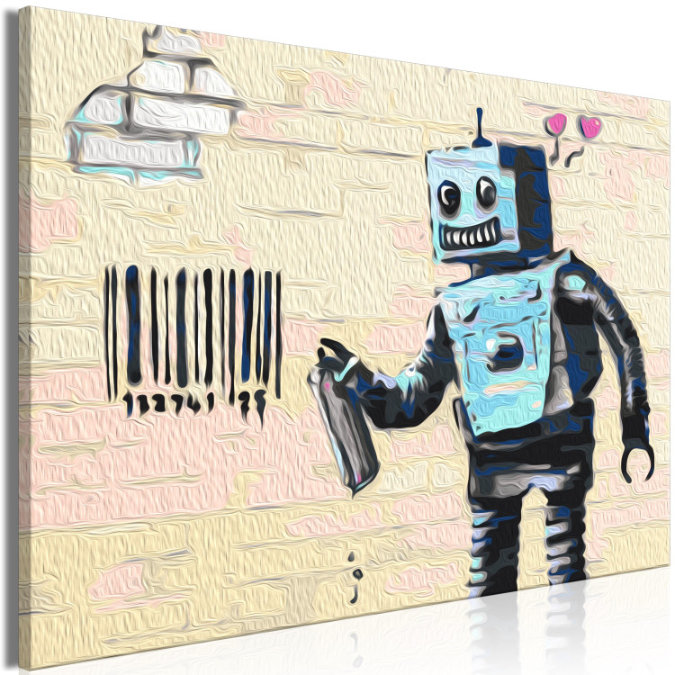 Paint by Number Kit Graffiti Robot - Youth Mural Painted on a Beige Brick 150379 additionalImage 3