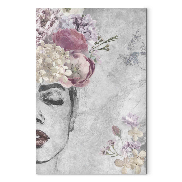 Canvas Art Print Flowers in the Hair - Sketch of a Woman’s Face With Her Eyes Closed 151279