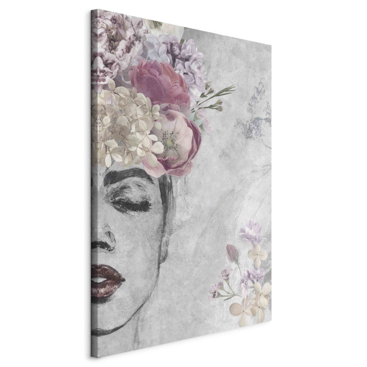 Canvas Art Print Flowers in the Hair - Sketch of a Woman’s Face With Her Eyes Closed 151279 additionalImage 2