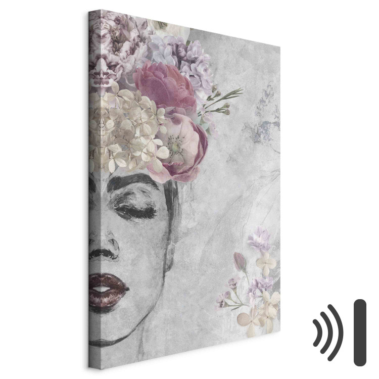 Canvas Art Print Flowers in the Hair - Sketch of a Woman’s Face With Her Eyes Closed 151279 additionalImage 8
