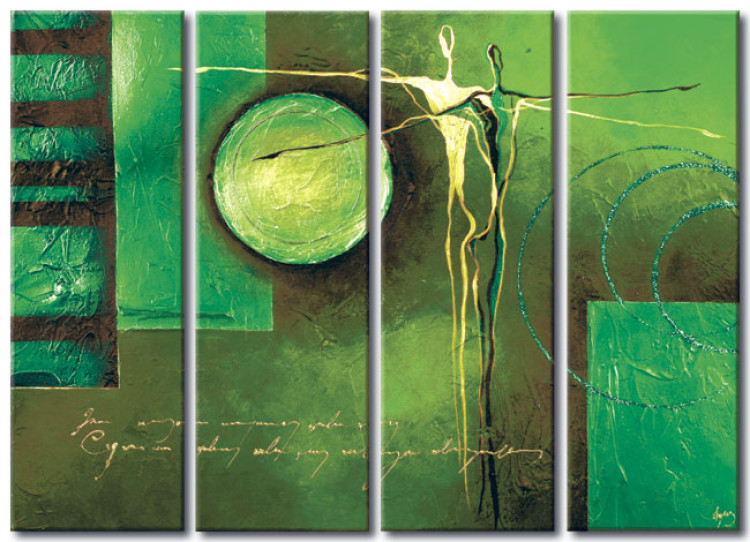 Canvas Print Kings of the World (4-piece) - green abstraction with a couple of silhouettes 46979