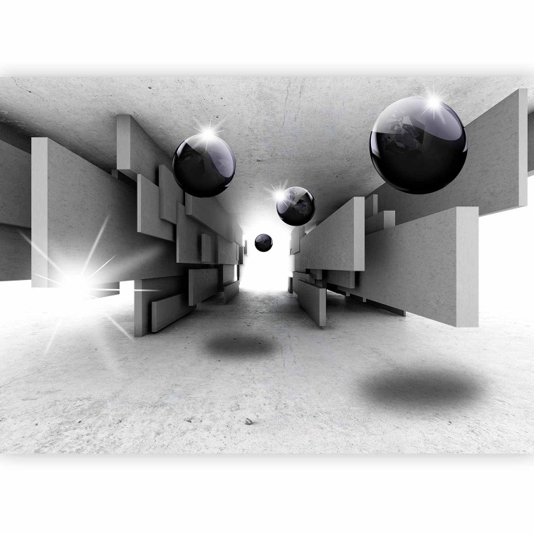 Wall Mural Grey geometric tunnel - space with black spheres and light 65679 additionalImage 5