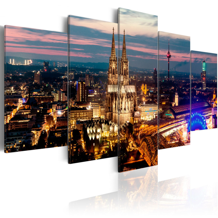 Canvas Art Print Colony: Night Panorama (5-part) - architecture in the glow of the night 94779 additionalImage 2