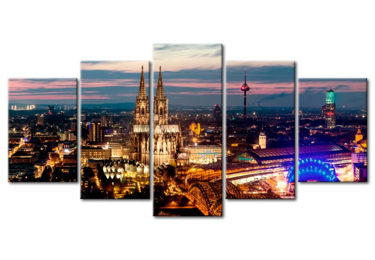 Canvas Art Print Colony: Night Panorama (5-part) - architecture in the glow of the night 94779