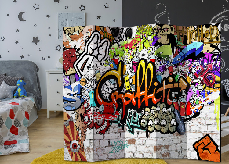 Room Divider Colorful Style - artistic urban graffiti on a brick texture 95279 additionalImage 4