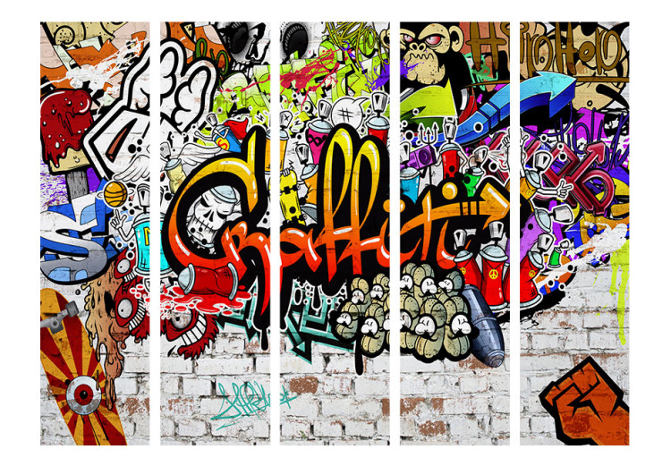 Room Divider Colorful Style - artistic urban graffiti on a brick texture 95279 additionalImage 3