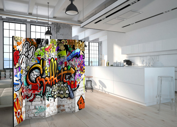 Room Divider Colorful Style - artistic urban graffiti on a brick texture 95279 additionalImage 2