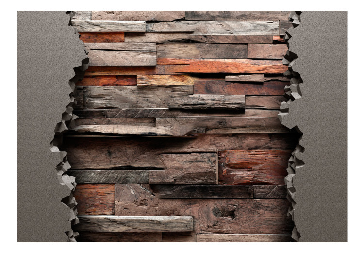 Photo Wallpaper Hidden nature - industrial background with mixed texture of concrete and wood 98079 additionalImage 1
