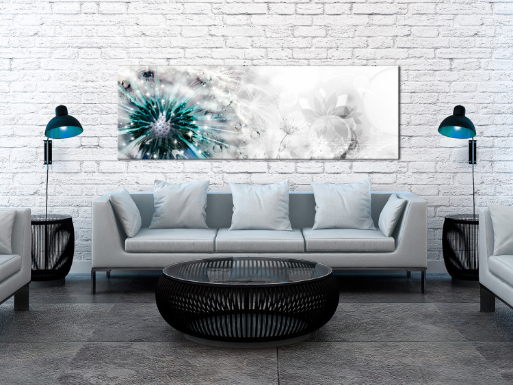 Canvas Turquoise Dandelion - Shiny Dandelion Flower on Gray-White Background 98179 additionalImage 3