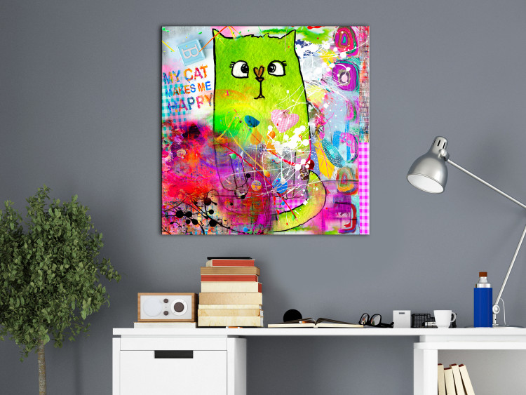 Canvas Crazy Cat (1-piece) - Cheerful Colorful Composition for Kids 106589 additionalImage 3
