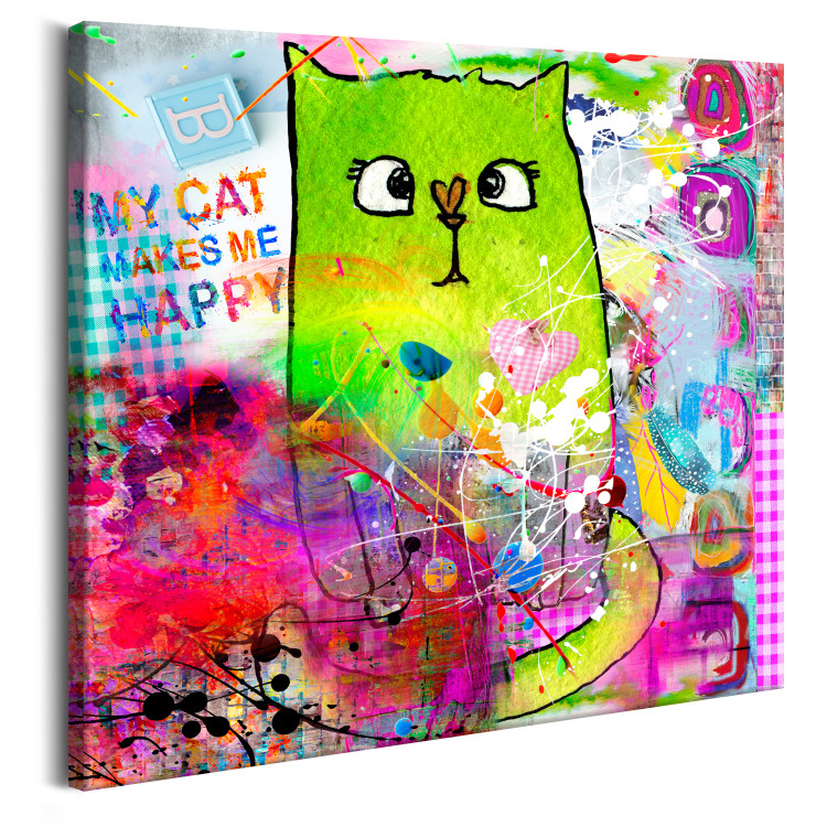 Canvas Crazy Cat (1-piece) - Cheerful Colorful Composition for Kids 106589 additionalImage 2