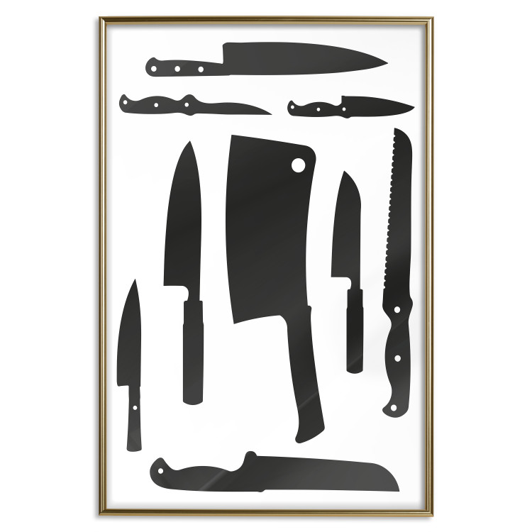 Wall Poster Cleaver and Knives - black and white simple composition with kitchen utensils 114589 additionalImage 16