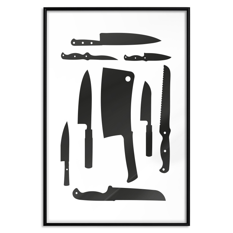 Wall Poster Cleaver and Knives - black and white simple composition with kitchen utensils 114589 additionalImage 15