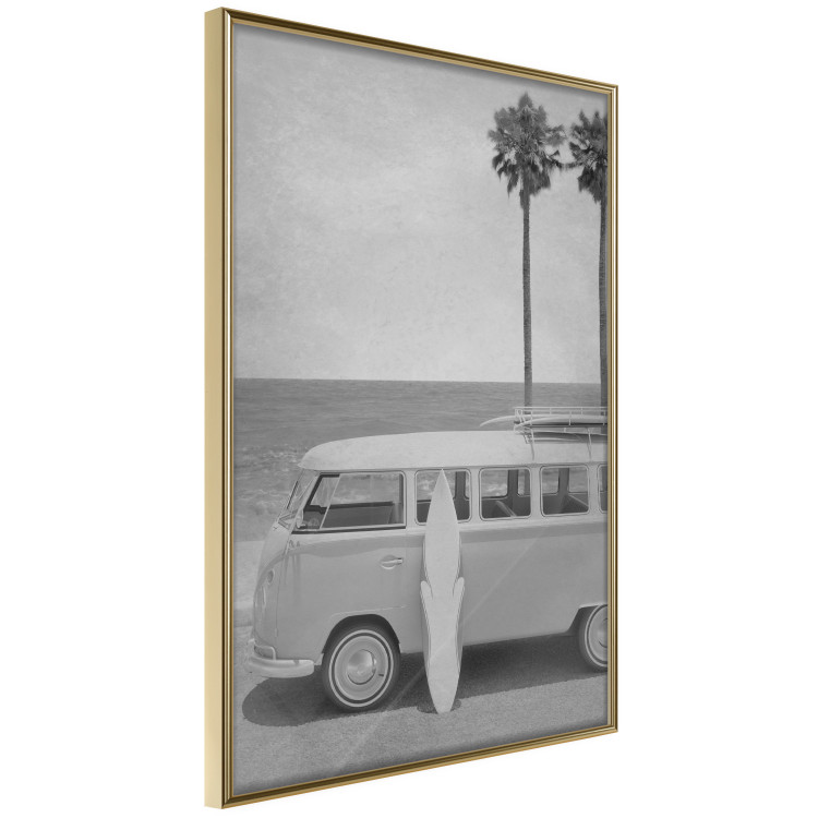 Wall Poster Holiday Trip - black and white landscape with a car and beach in the background 116489 additionalImage 12