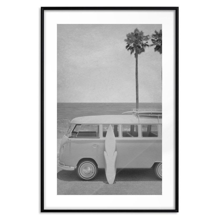Wall Poster Holiday Trip - black and white landscape with a car and beach in the background 116489 additionalImage 17