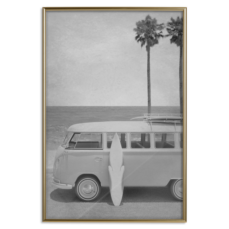 Wall Poster Holiday Trip - black and white landscape with a car and beach in the background 116489 additionalImage 20