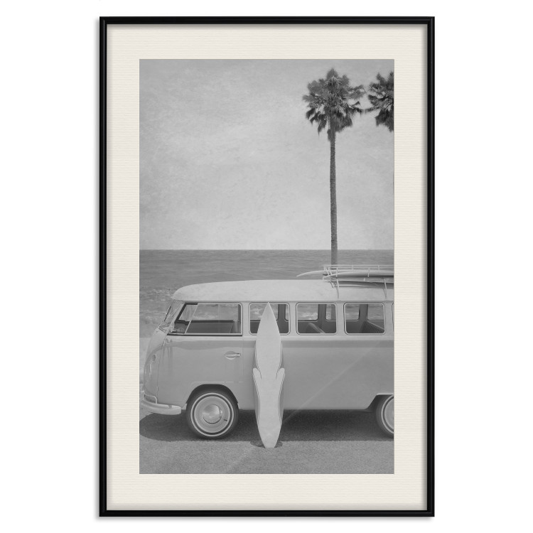 Wall Poster Holiday Trip - black and white landscape with a car and beach in the background 116489 additionalImage 18