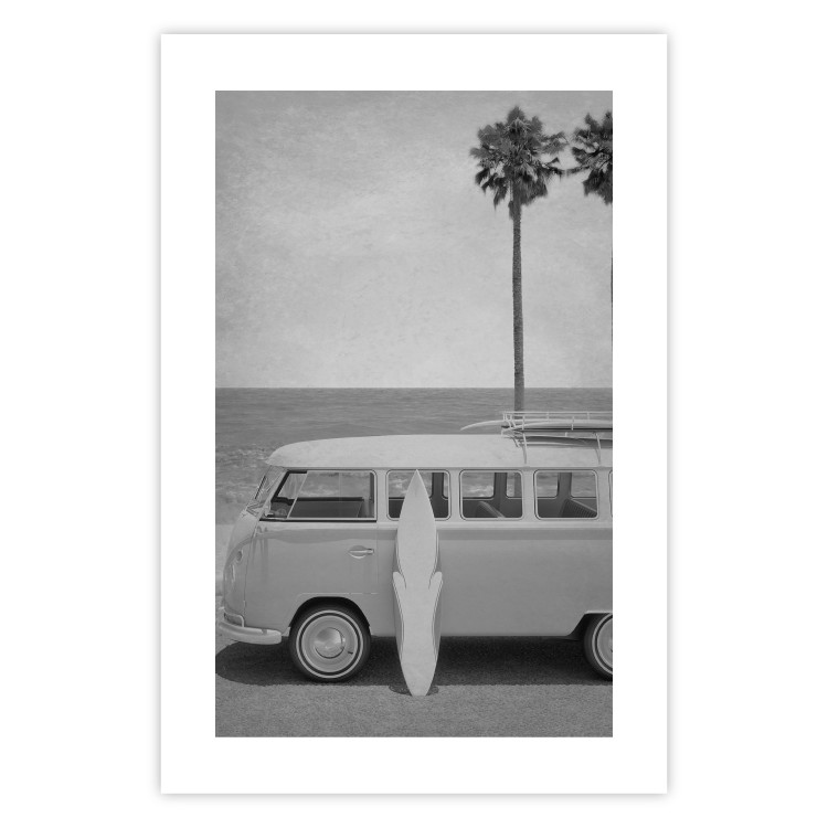 Wall Poster Holiday Trip - black and white landscape with a car and beach in the background 116489 additionalImage 19