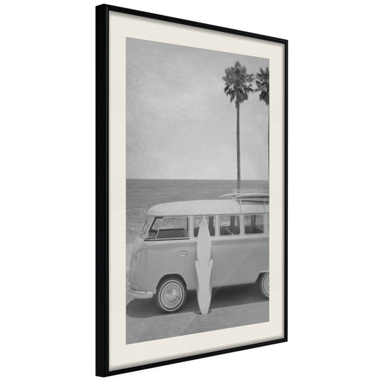 Wall Poster Holiday Trip - black and white landscape with a car and beach in the background 116489 additionalImage 3