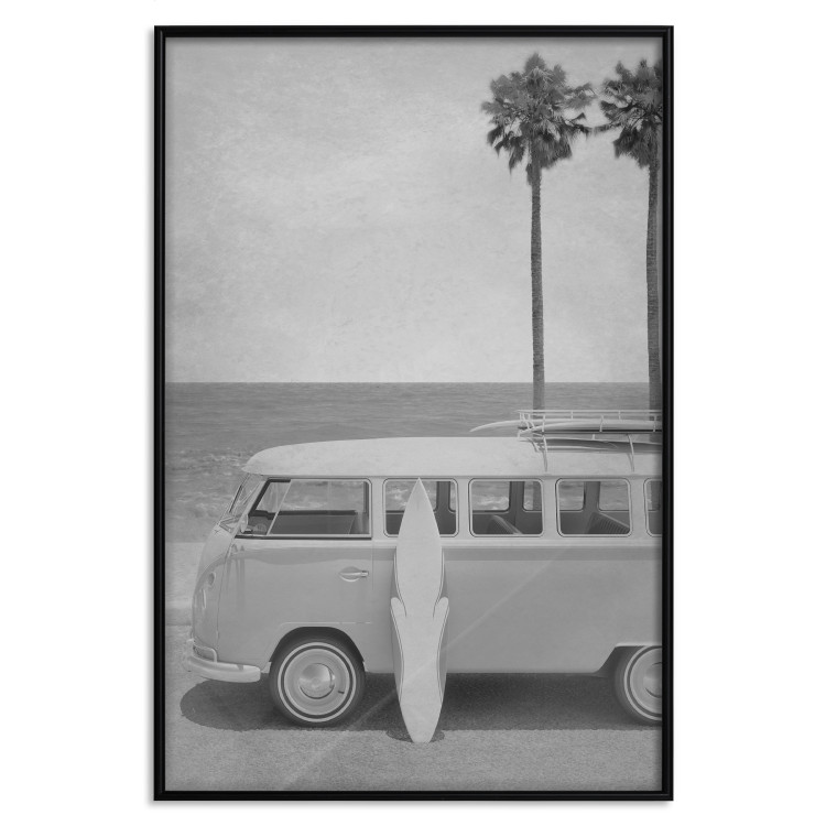 Wall Poster Holiday Trip - black and white landscape with a car and beach in the background 116489 additionalImage 24