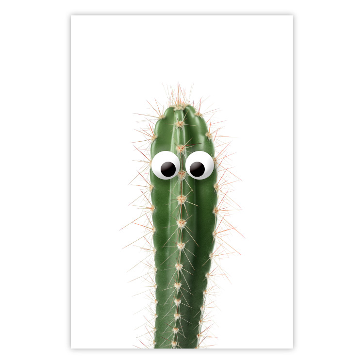 Poster Living Cactus - funny green prickly plant with eyes on a white background 116889