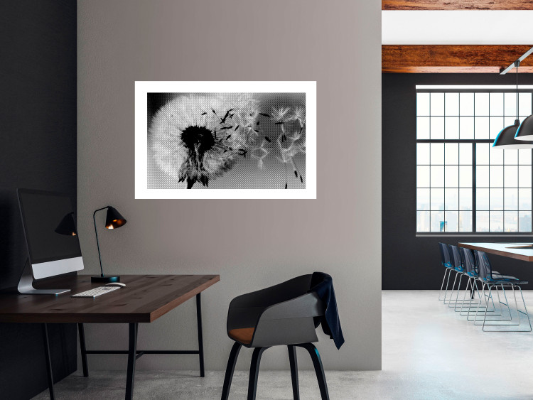 Wall Poster Fleeing Memory - black and white composition with scattered dandelions 118289 additionalImage 2