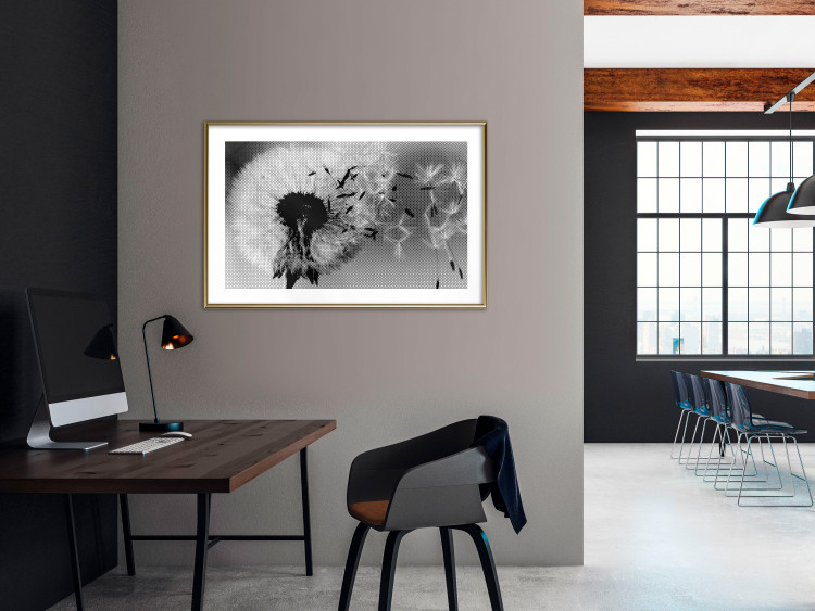 Wall Poster Fleeing Memory - black and white composition with scattered dandelions 118289 additionalImage 13