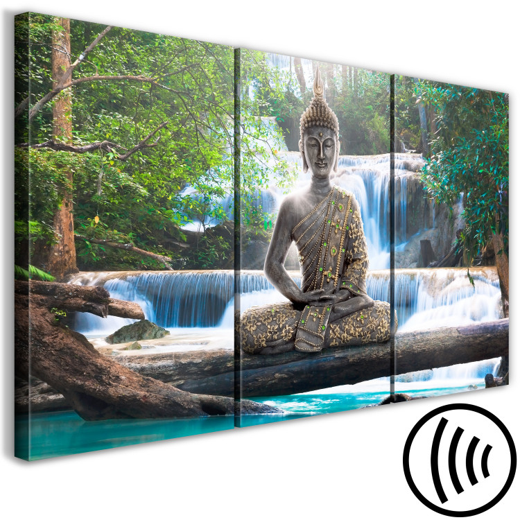 Canvas Art Print Buddha and Waterfall (3 Parts) Green 121989 additionalImage 6