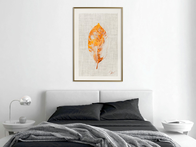 Wall Poster Golden Flora - orange autumn leaf on grey fabric texture 123789 additionalImage 21