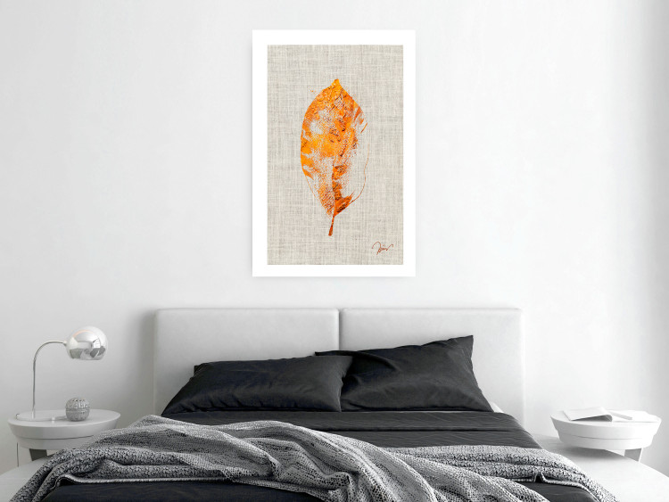 Wall Poster Golden Flora - orange autumn leaf on grey fabric texture 123789 additionalImage 2