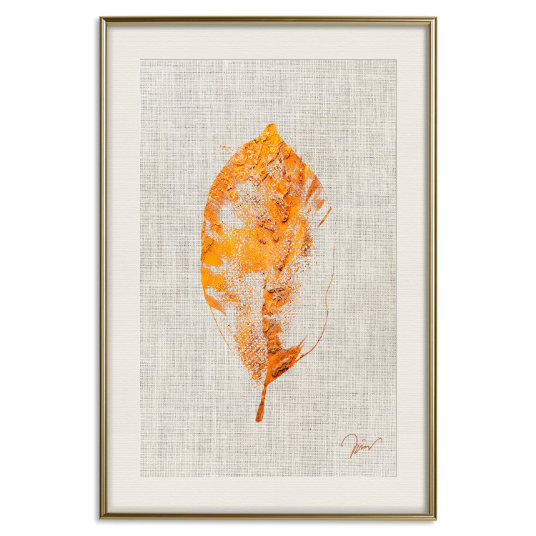 Wall Poster Golden Flora - orange autumn leaf on grey fabric texture 123789 additionalImage 19