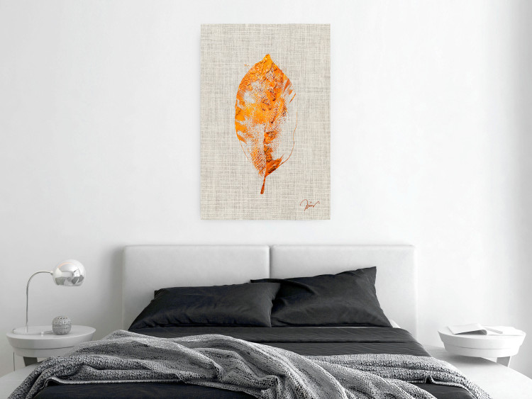 Wall Poster Golden Flora - orange autumn leaf on grey fabric texture 123789 additionalImage 17
