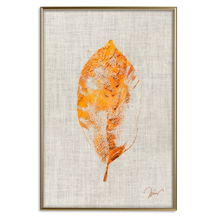 Wall Poster Golden Flora - orange autumn leaf on grey fabric texture 123789 additionalImage 16