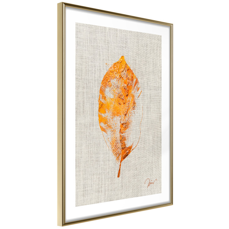 Wall Poster Golden Flora - orange autumn leaf on grey fabric texture 123789 additionalImage 6