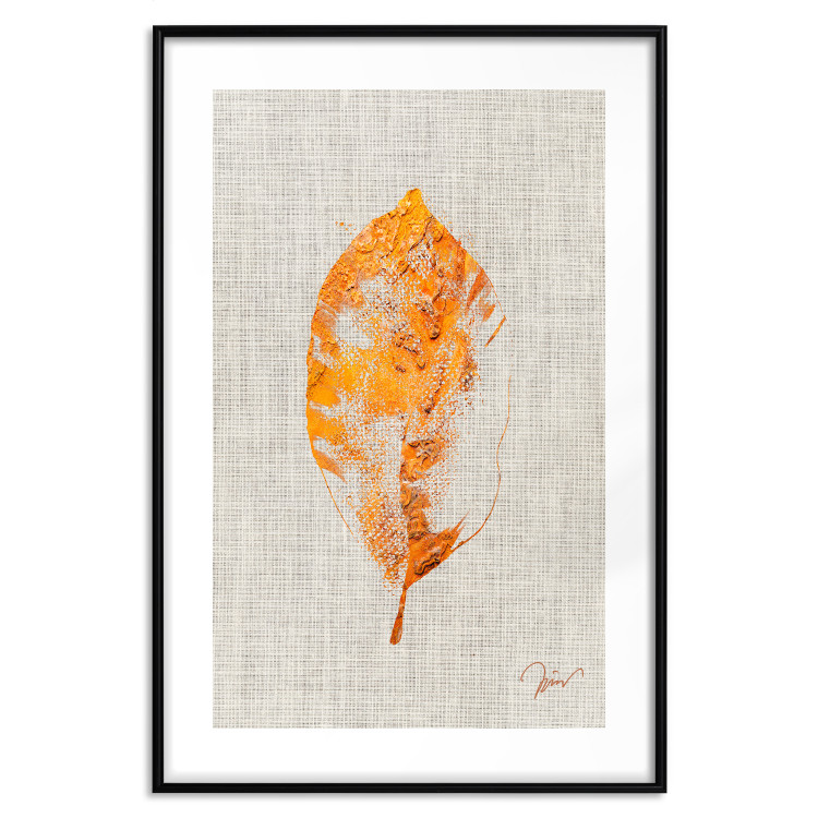 Wall Poster Golden Flora - orange autumn leaf on grey fabric texture 123789 additionalImage 15