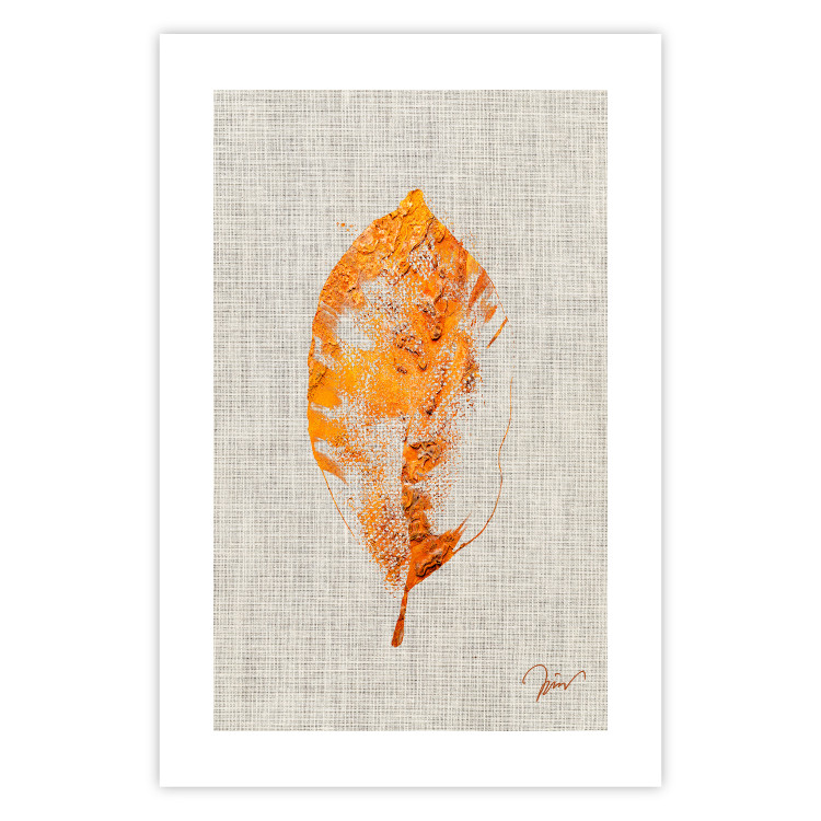 Wall Poster Golden Flora - orange autumn leaf on grey fabric texture 123789 additionalImage 19