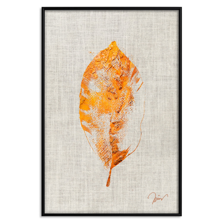 Wall Poster Golden Flora - orange autumn leaf on grey fabric texture 123789 additionalImage 24