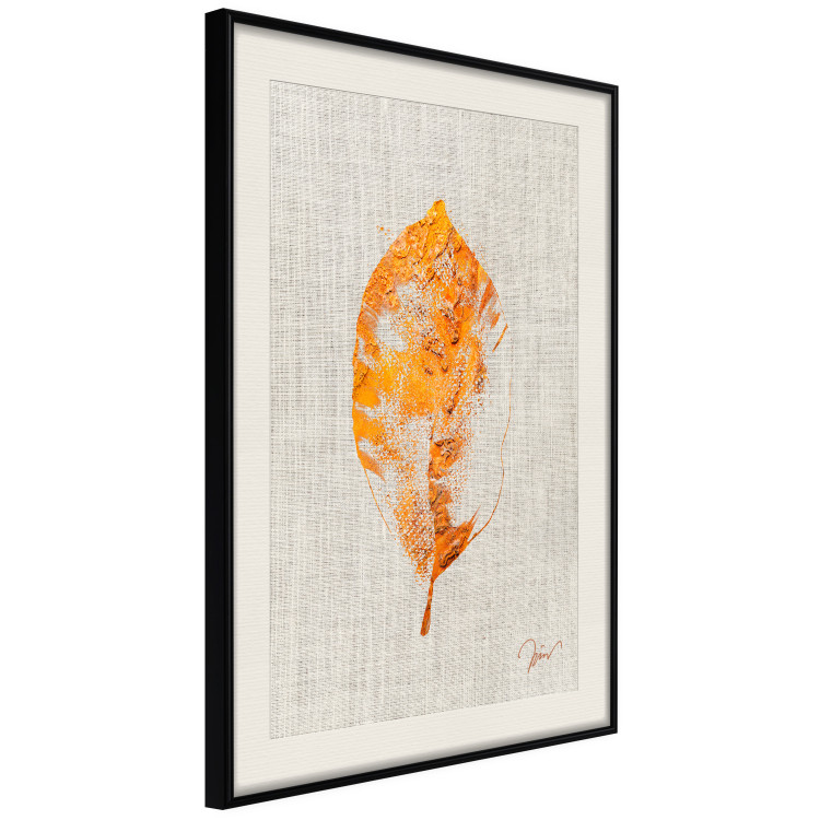 Wall Poster Golden Flora - orange autumn leaf on grey fabric texture 123789 additionalImage 3