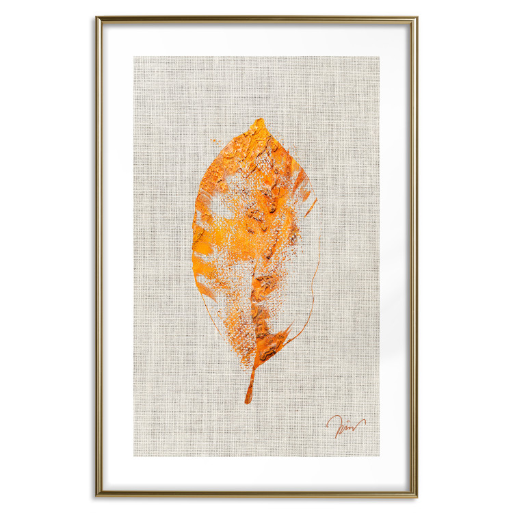 Wall Poster Golden Flora - orange autumn leaf on grey fabric texture 123789 additionalImage 14