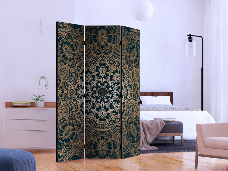 Room Divider Intricate Design (3-piece) - oriental Mandala in golden color 124089 additionalImage 2